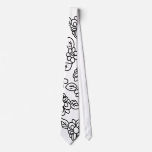 Black and white floral drawing tie