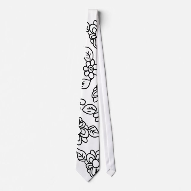 Black and white floral drawing tie (Front)