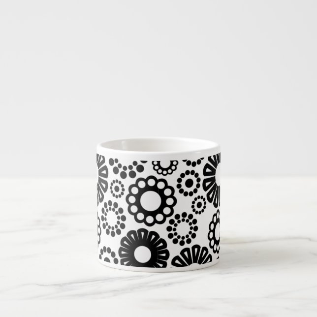 Black and white floral Espresso Mug (Front)