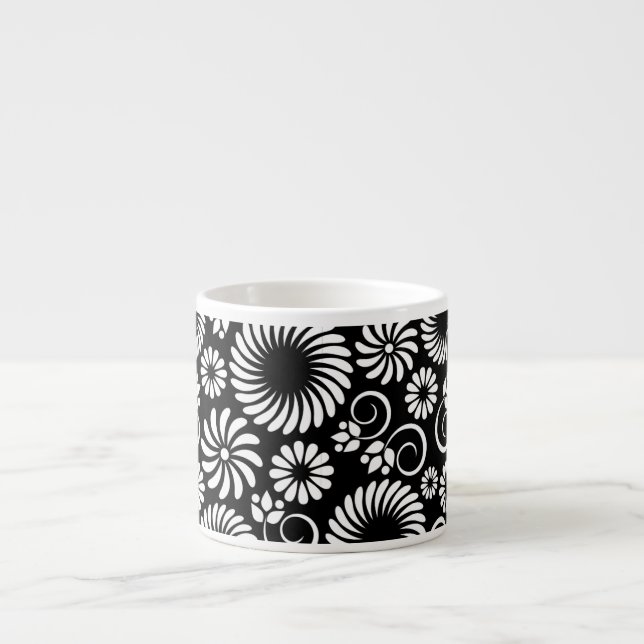Black and white floral Espresso Mug (Front)