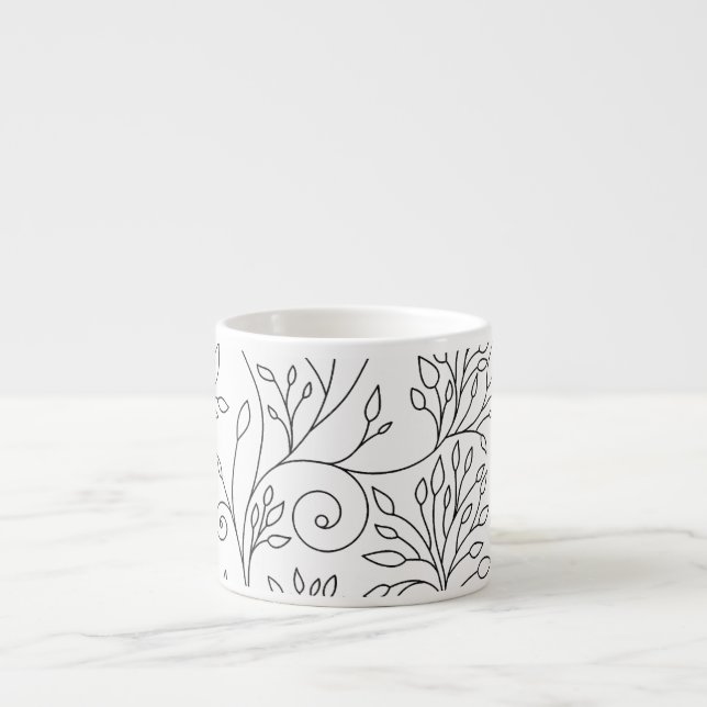 Black and white floral Espresso Mug (Front)