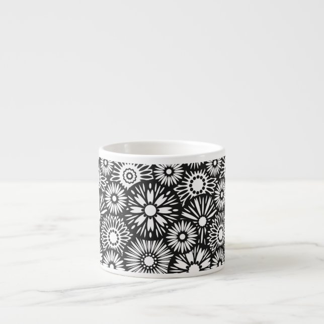 Black and white floral Espresso Mug (Front)