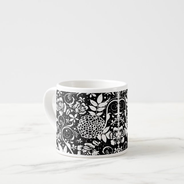 Black and White Floral Espresso or Eggnog Mug (Front Left)