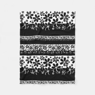 Black and white floral fleece blanket