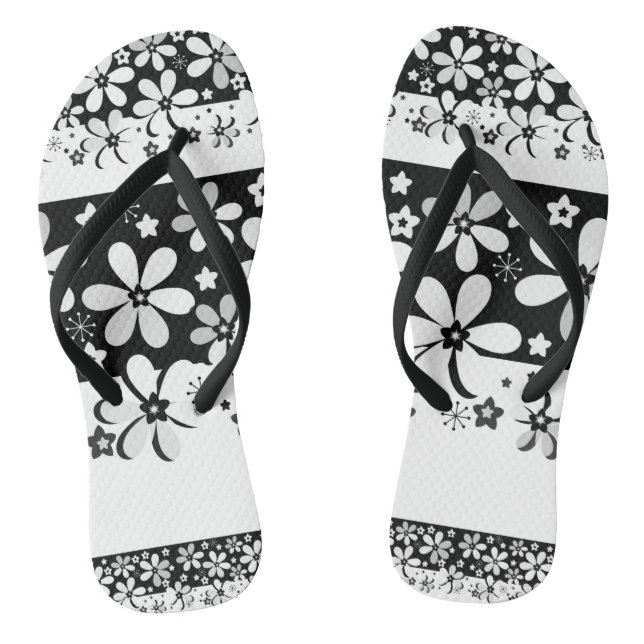 Black and white floral flip flops (Footbed)
