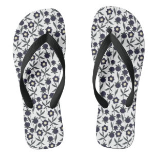 Black And White Floral Flip Flops