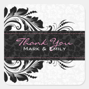 Black And White Floral Floral Ornament Square Sticker