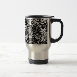 Black and White Floral Flowers Travel Commuter Mug