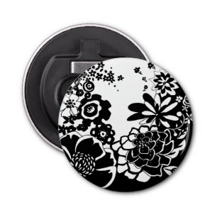 Black and White Floral Garden Graphic Pattern Bottle Opener