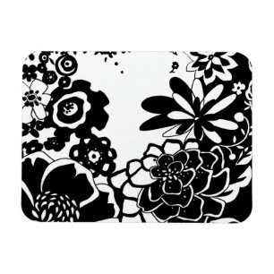 Black and White Floral Garden Graphic Pattern Magnet
