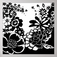 Black and White Floral Garden Graphic Pattern