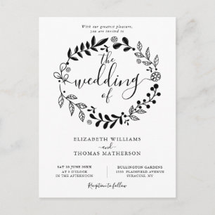 Black and White Floral Garland Photo Wedding Invit Invitation Postcard