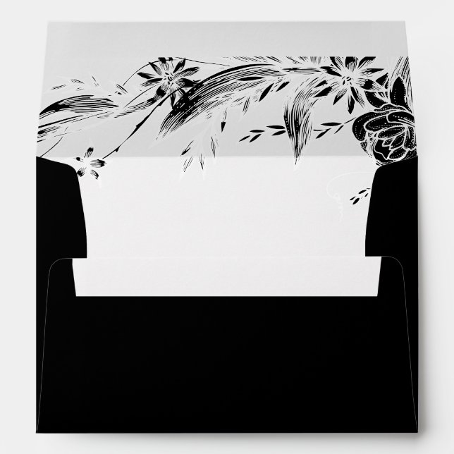 Black and white floral garland wedding envelope (Back (Bottom))
