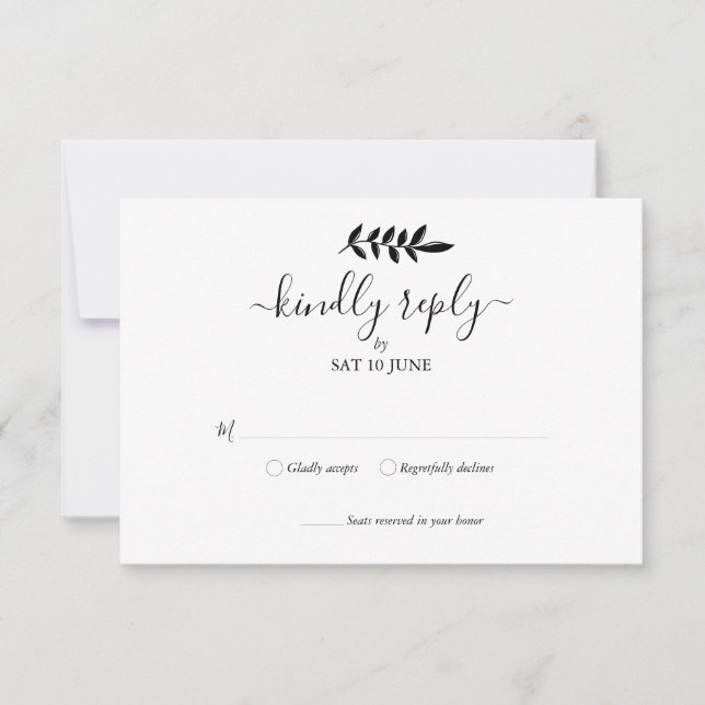 Black and White Floral Garland Wedding RSVP Card (Front)