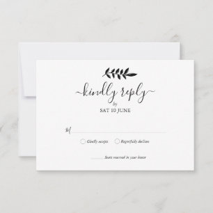 Black and White Floral Garland Wedding RSVP Card