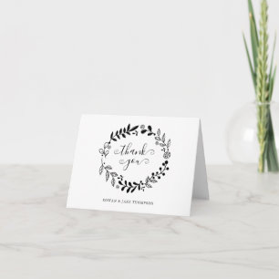 Black and White Floral Garland Wedding Thank You Card