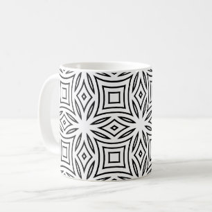 Black and white floral geometric pattern coffee mug