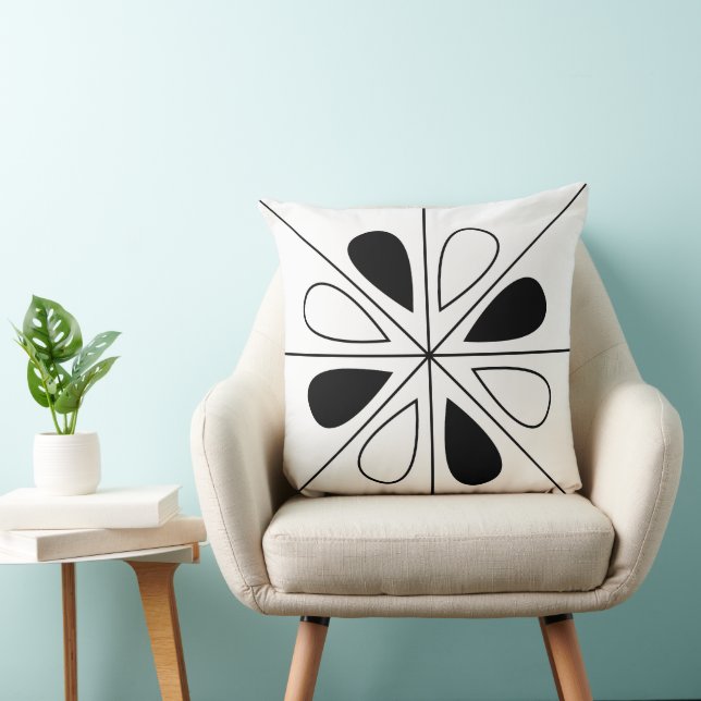 Black and White Floral Geometric Pattern Cushion (Chair)
