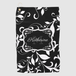 Black and White Floral Golf Towel