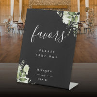 Black And White Floral Greenery Favors Table