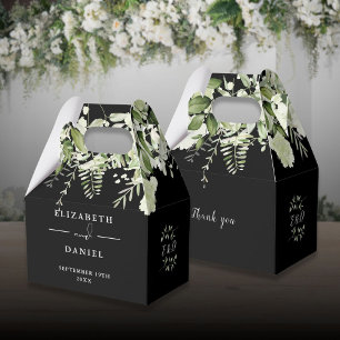 Black And White Floral Greenery Monogram Wedding Favour Box