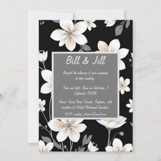 Black and White Floral Grey Text Box Wedding Invitation