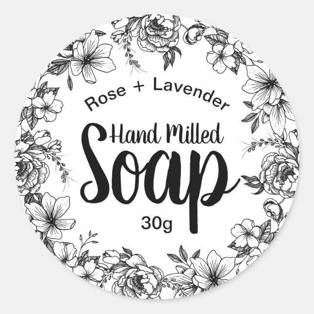 Black And White Floral Hand Milled Soap Labels (Front)