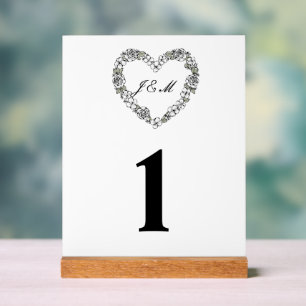 Black and White Floral Heart Acrylic Wedding Sign