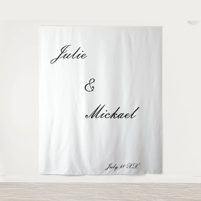 Black and White Floral Heart Wedding Photobooth Tapestry (Front)