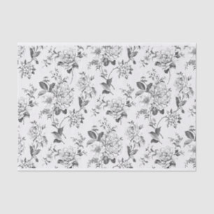 Black and White Floral Illustrations Pattern Tissue Paper