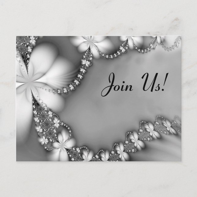 Black and White Floral Jewel, Join Us! Invitation Postcard (Front)