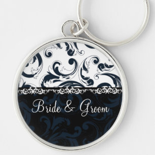 Black and White Floral Key Ring