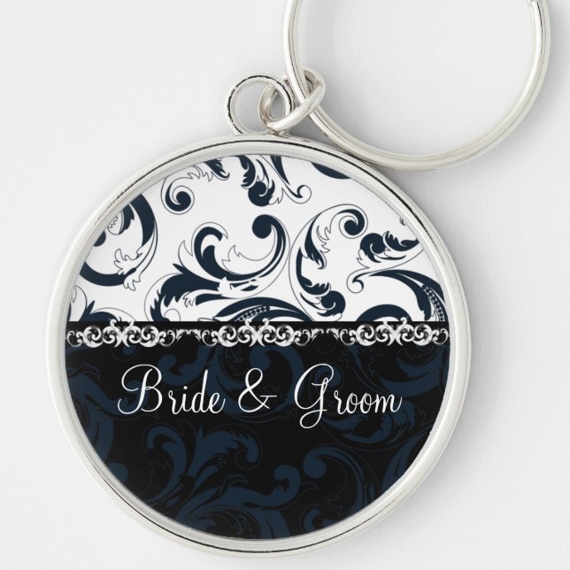 Black and White Floral Key Ring (Front)