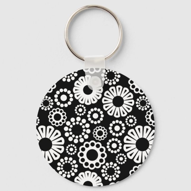 Black and white floral Keychain (Front)