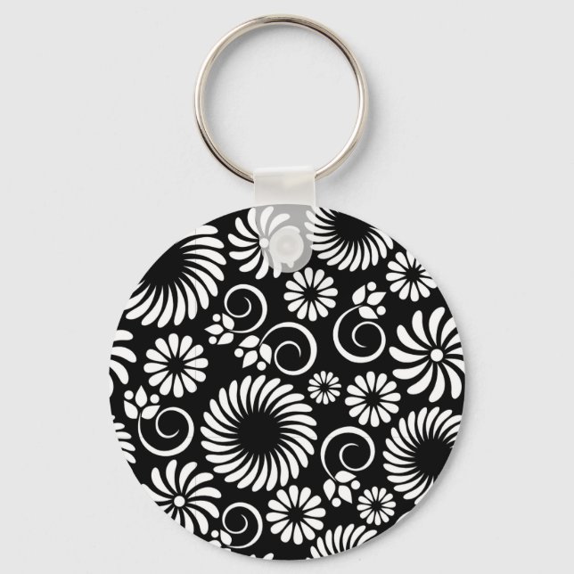 Black and white floral Keychain (Front)