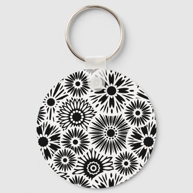 Black and white floral Keychain (Front)