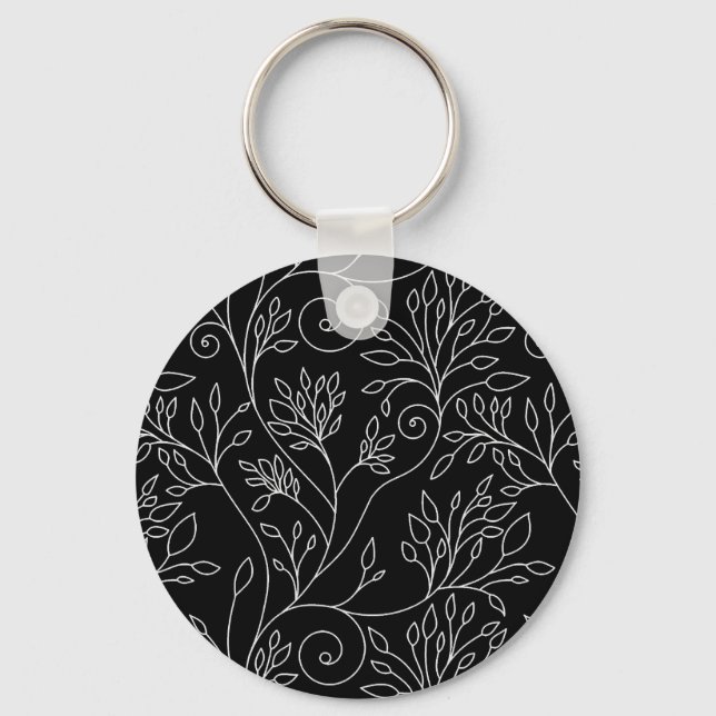 Black and white floral Keychain (Front)