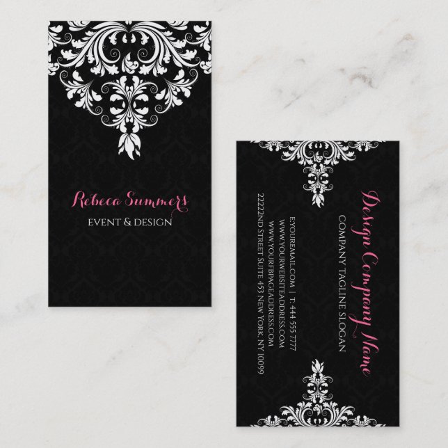 Black And White Floral Lace Wedding Design Busines Business Card (Front/Back)