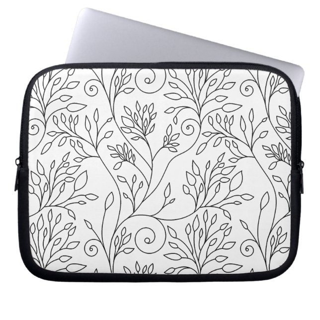 Black and white floral Laptop Sleeve (Front)
