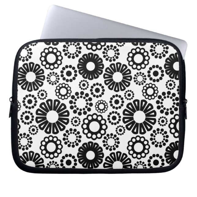 Black and white floral Laptop Sleeve (Front)