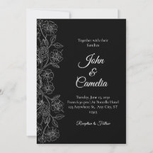 Black and White Floral Line Art Wedding