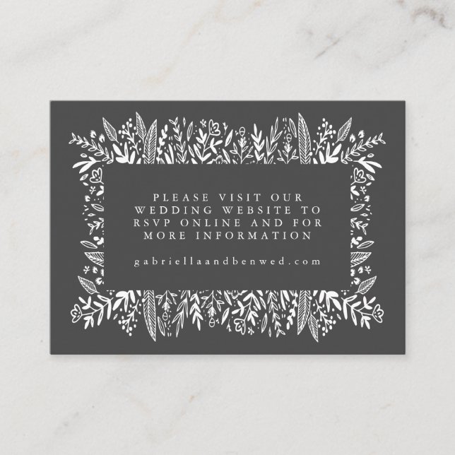 Black and White Floral Line Art Wedding Website  Enclosure Card (Front)
