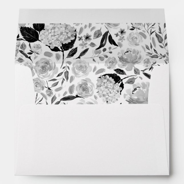 Black and White Floral Lined Return Address Envelopes (Back (Bottom))