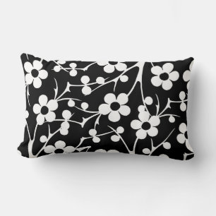 Black and White Floral Lumbar Cushion