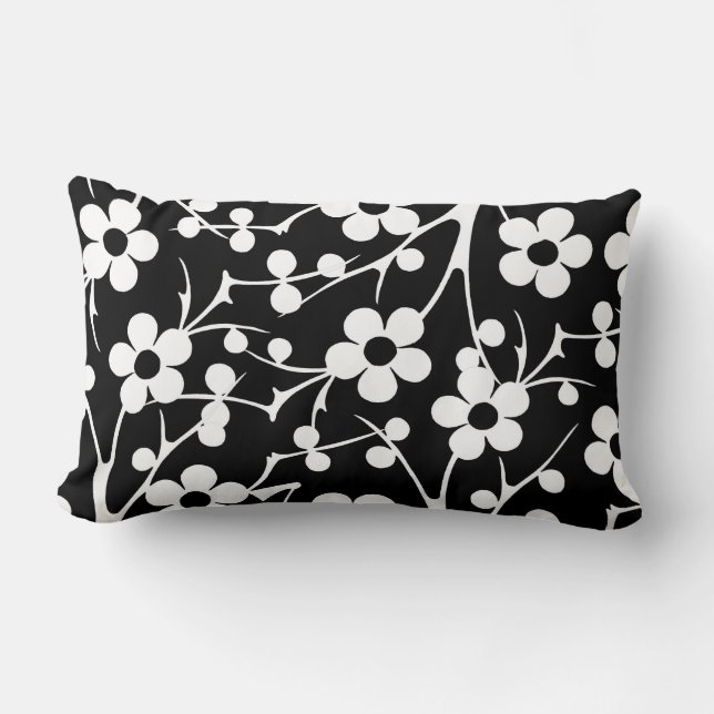 Black and White Floral Lumbar Cushion (Front)