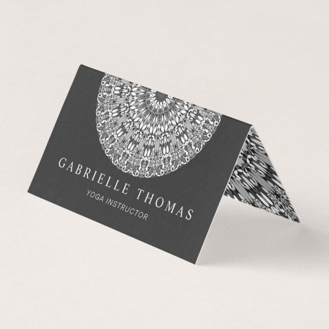 Black and White Floral Mandala Business Card (Front)