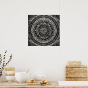 Black and white floral mandala  poster
