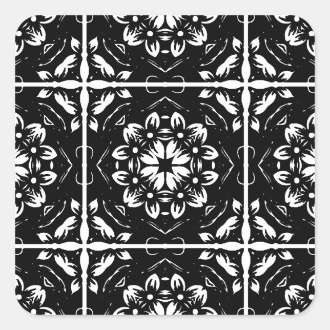 Black and White Floral Mandala Stickers (Front)
