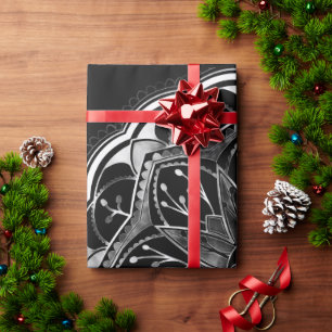 Black and white floral mandala  wrapping paper