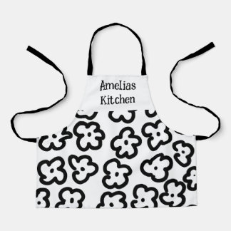 Black and White Floral Modern Abstract Apron